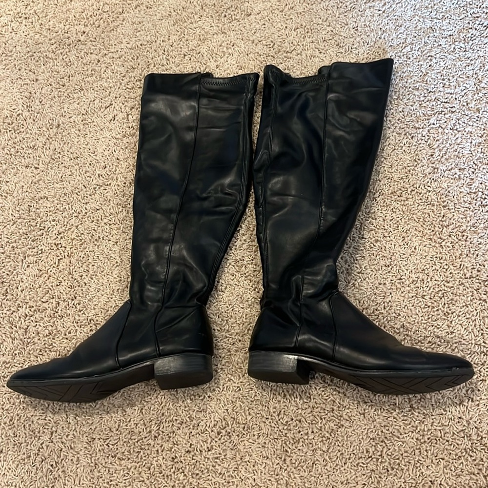 black knee high fake leather boots!
